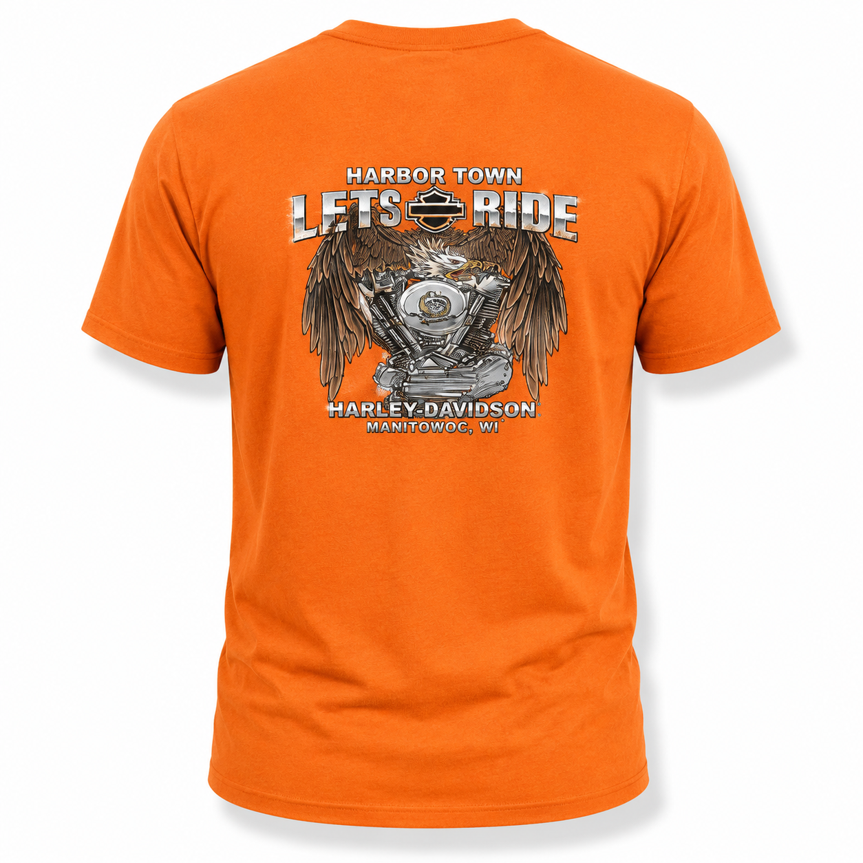 Harley-Davidson Men's Orange Pocket T-Shirt – 100% Cotton Graphic Tee