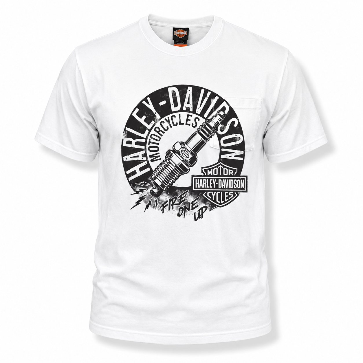 Harley-Davidson Men's White Pocket T-Shirt | Spark Plug Graphic Cotton