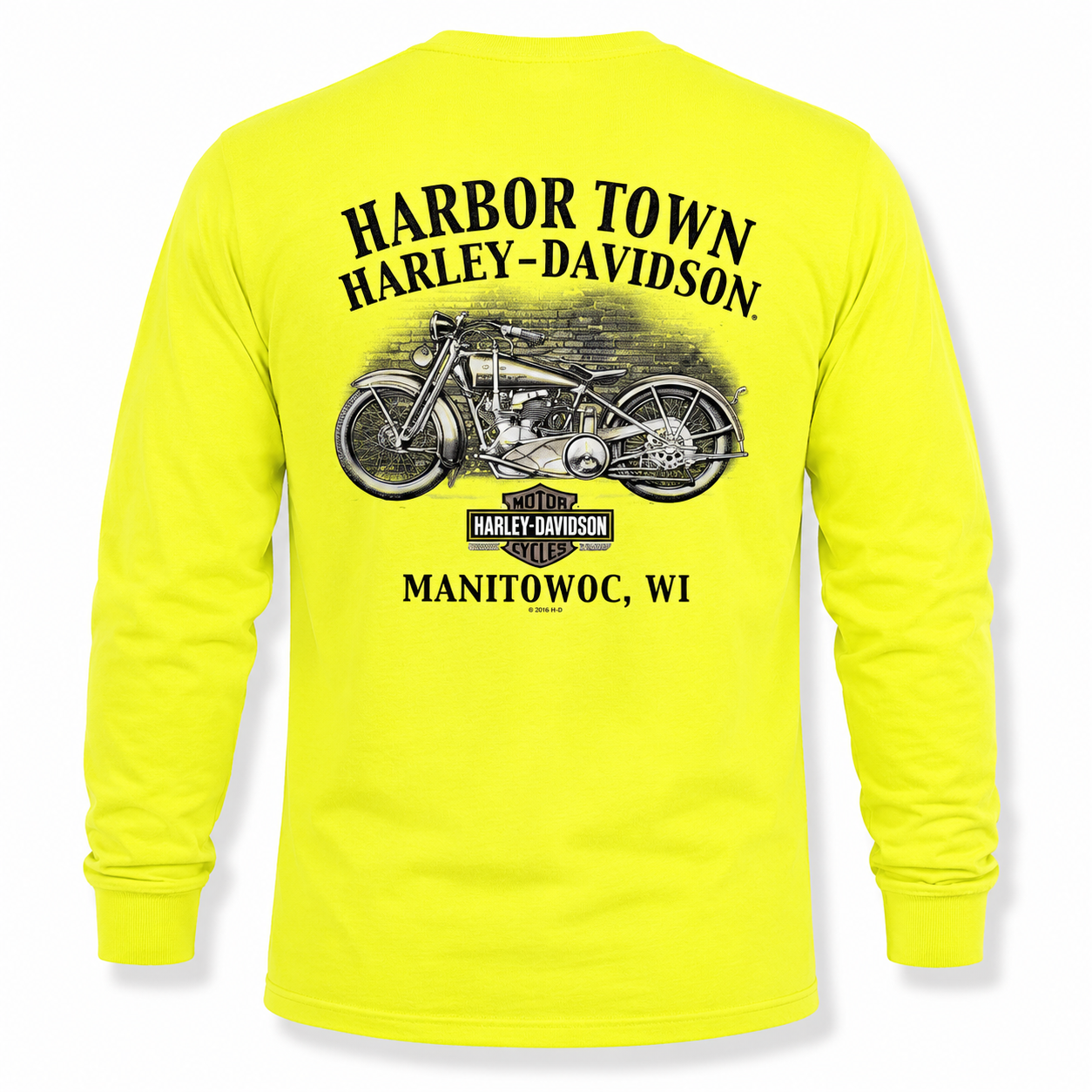 Harley-Davidson Men's Hi-Vis Green Long Sleeve T-Shirt – 100% Cotton Legendary Motorcycles Graphic Tee