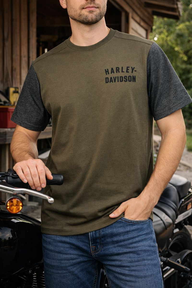 Harley-Davidson Men's Staple Colorblock Tee - Colorblocked, Green - 96045-23VM