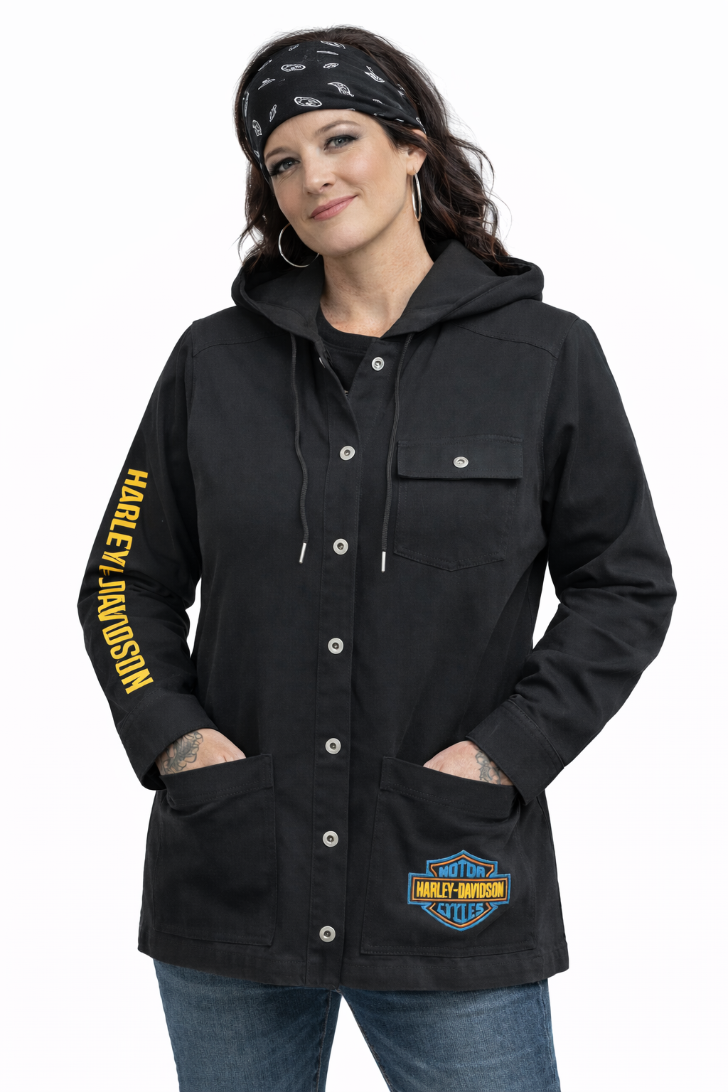 Harley-Davidson Women's Bar Font Motorcycle Jacket with Removable Hood - 96119-22VW