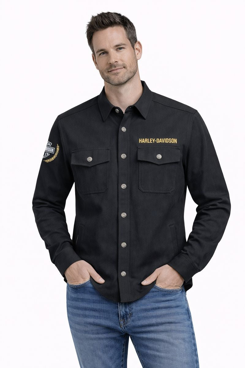 Harley-Davidson Men's Long Sleeve Button Shirt, Fairing, Black - 96461