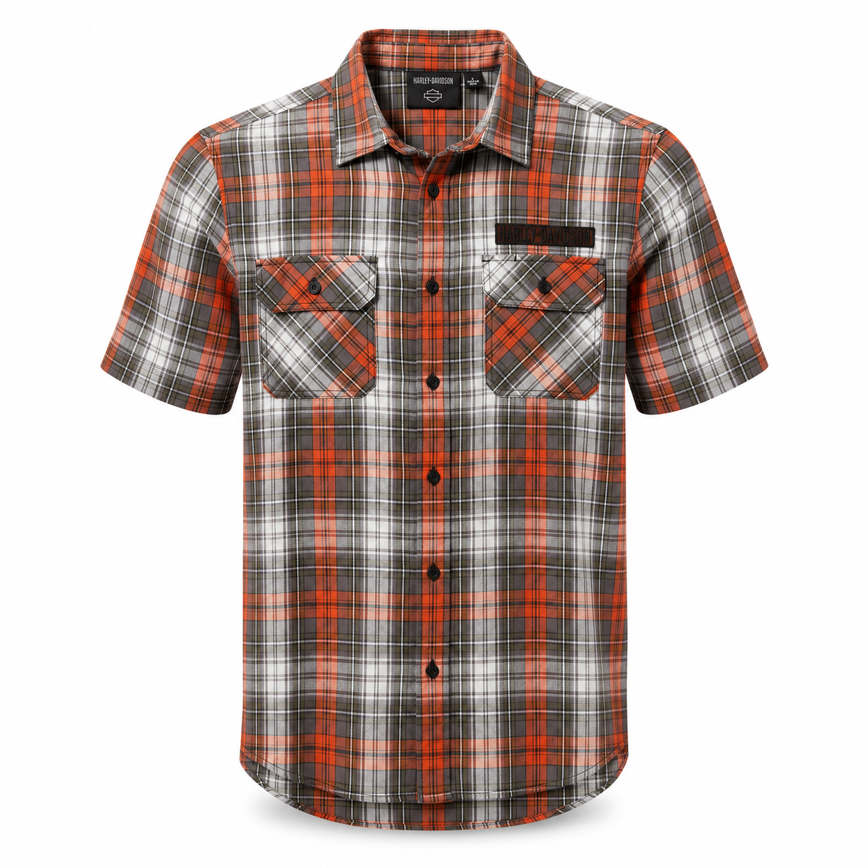 Harley-Davidson Men's Plaid Button Shirt, Block Font, Orange - 96738-25VM