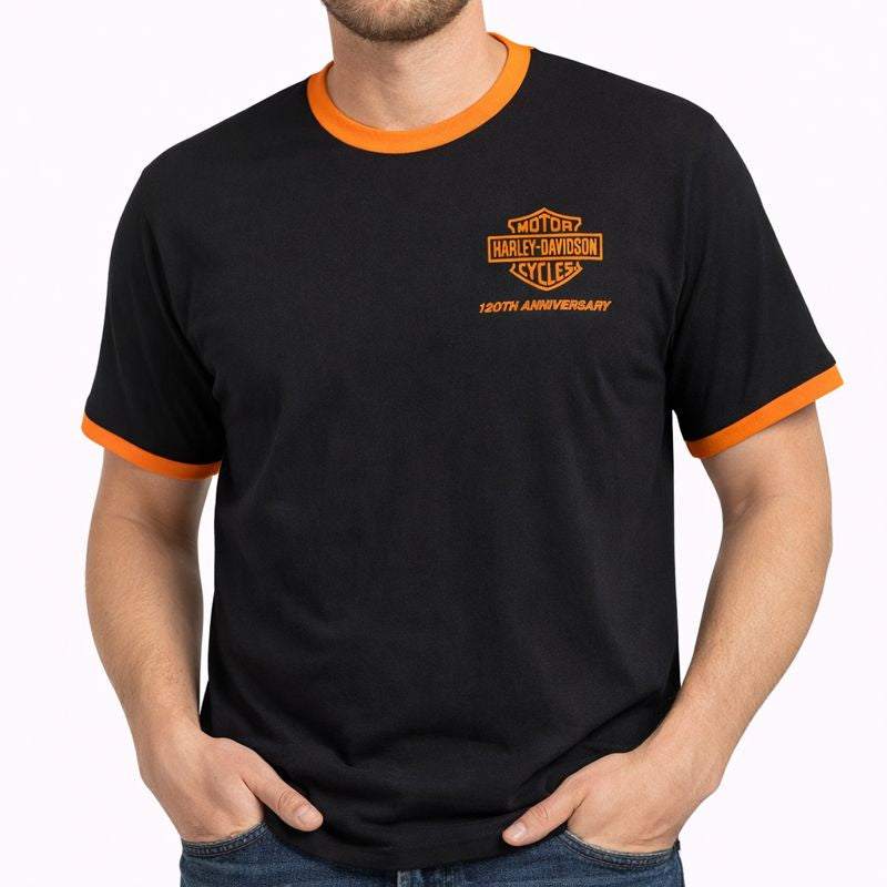 Harley-Davidson Men's 120th Anniversary Ringer Short Sleeve Tee - Blac