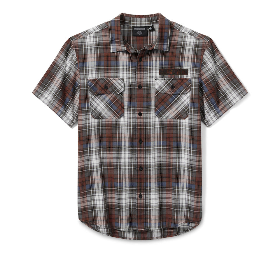 Harley-Davidson Men's Plaid Button Shirt, Block Font, Red - 96855-25VM