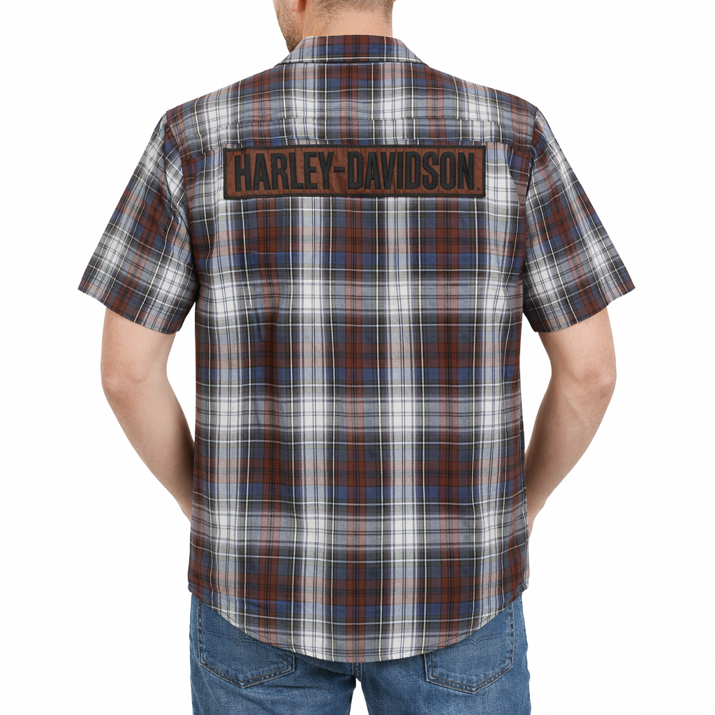 Harley-Davidson Men's Plaid Button Shirt, Block Font, Red - 96855-25VM