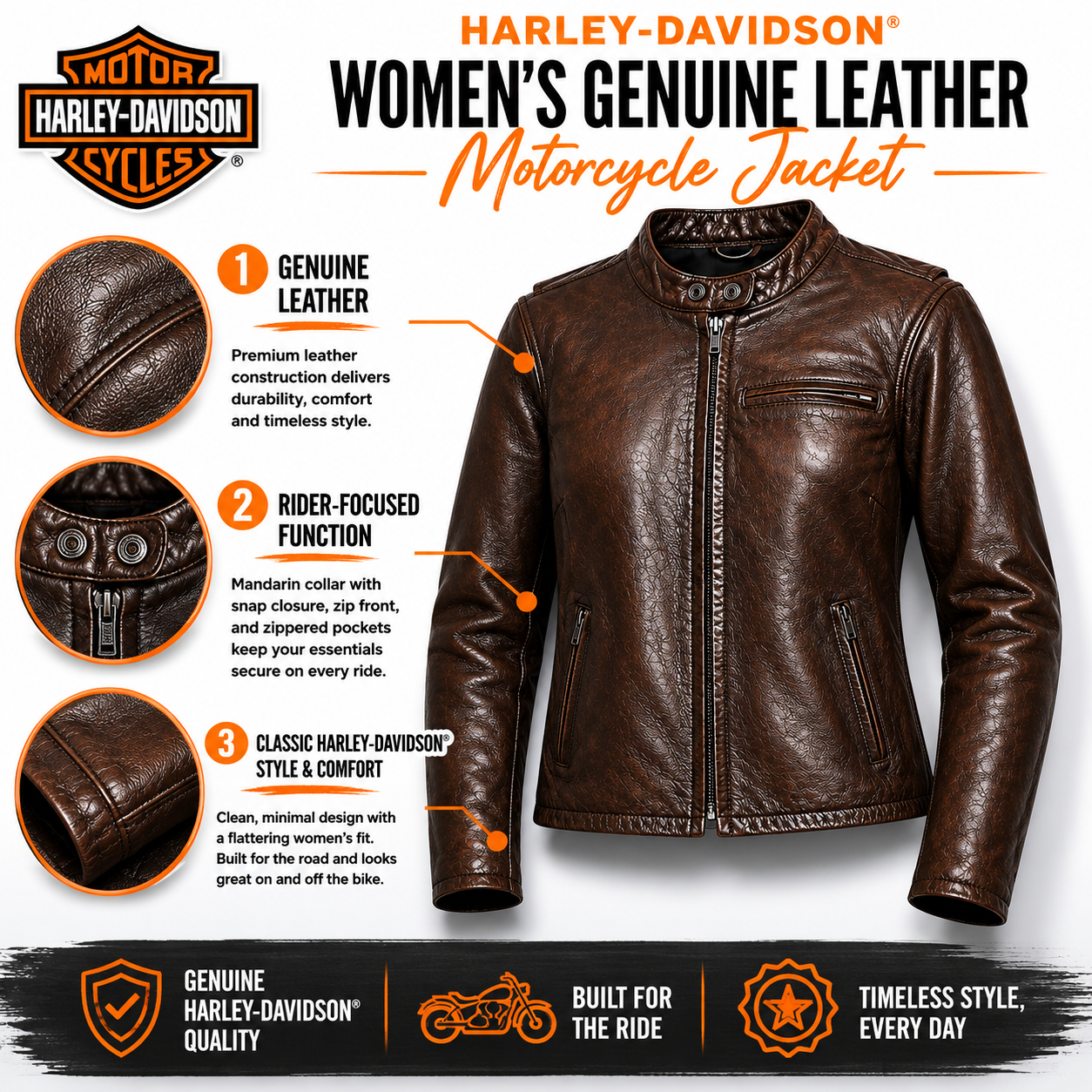Harley-Davidson Women's Leather Jacket, Brown - 97008-21VW