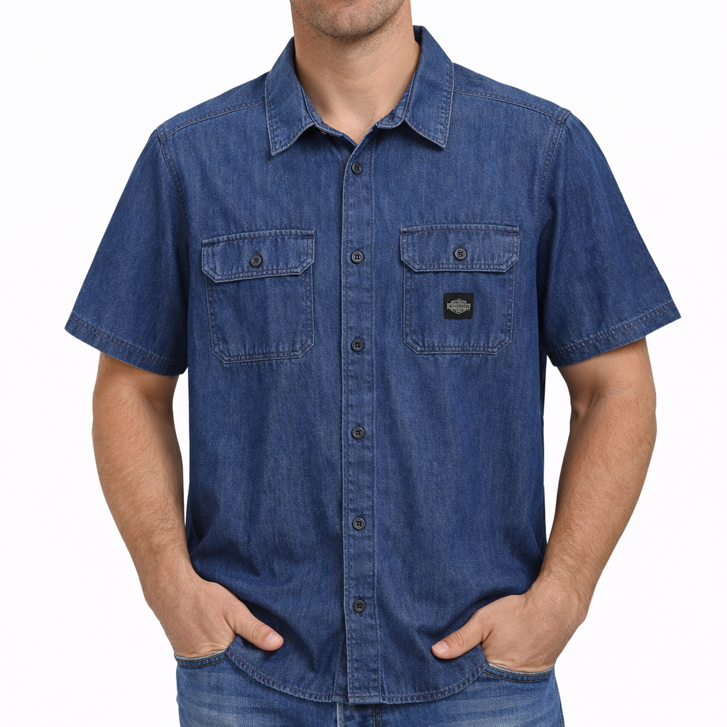 Harley-Davidson Men's Short Sleeve Chambray Shirt, Blue - 96740-25VM