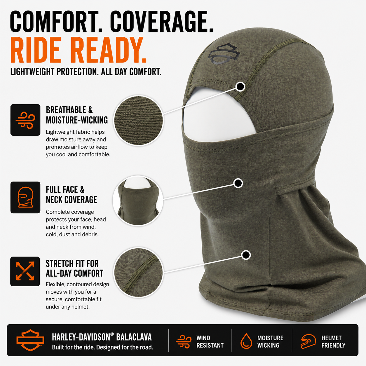 Harley-Davidson Open Bar & Shield Merino Balaclava - Green, 97659-25VM