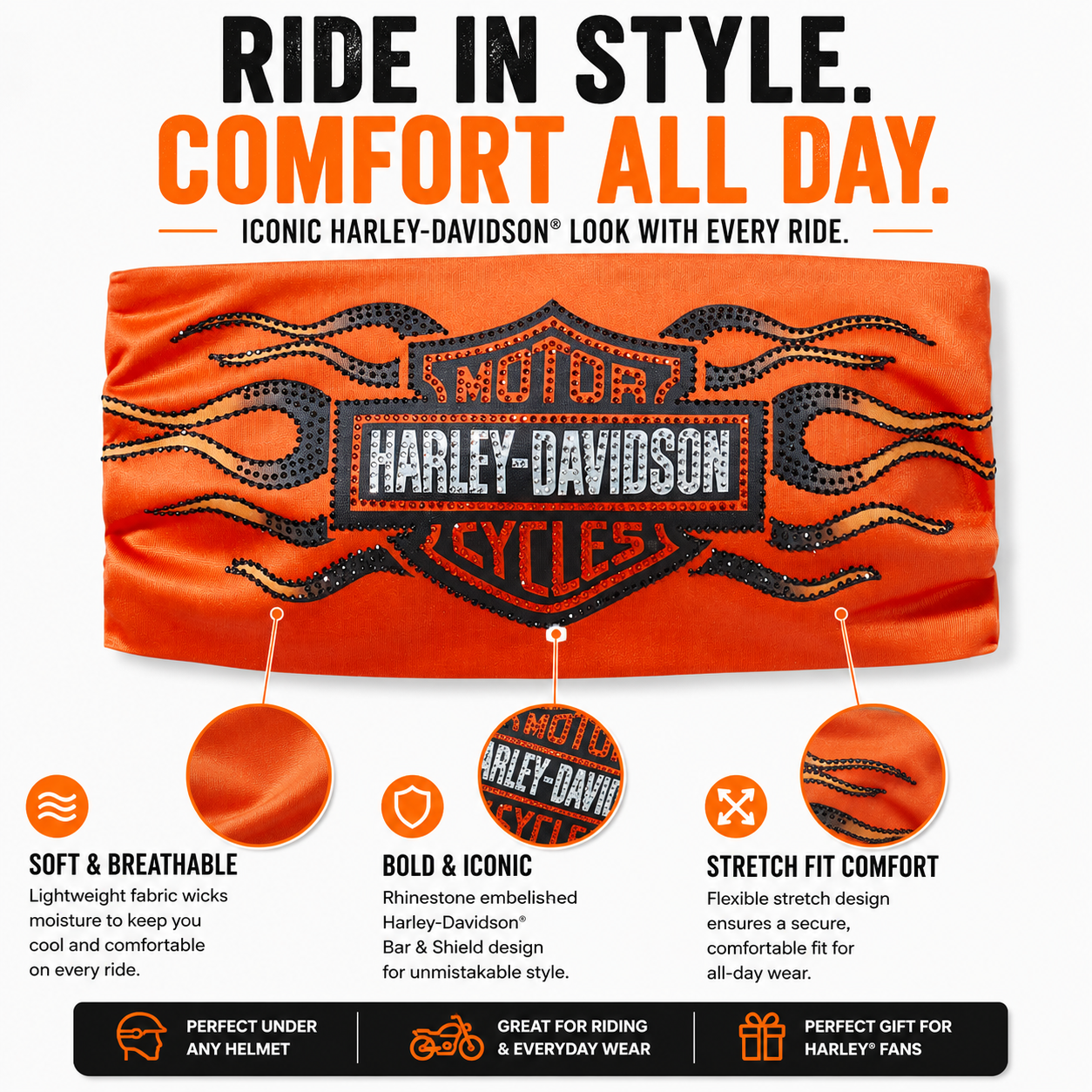 Harley-Davidson Women's Vintage Flames Headband, Orange - 97785-25VW