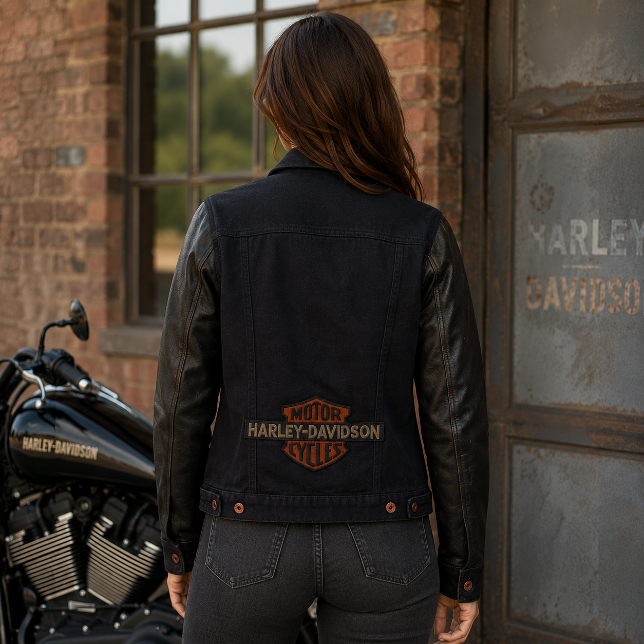 Harley-Davidson Women's Leather Sleeve Denim Jacket – Black, 98411-20VW