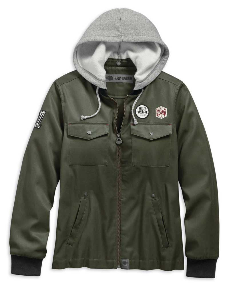 Harley-Davidson Women's Hooded Bomber Jacket – Olive Green | Snap-Off