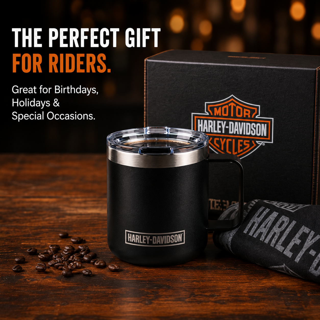 Harley-Davidson Travel Coffee Mug Stainless Steel Tumbler Cup w/Lid Bar Shield