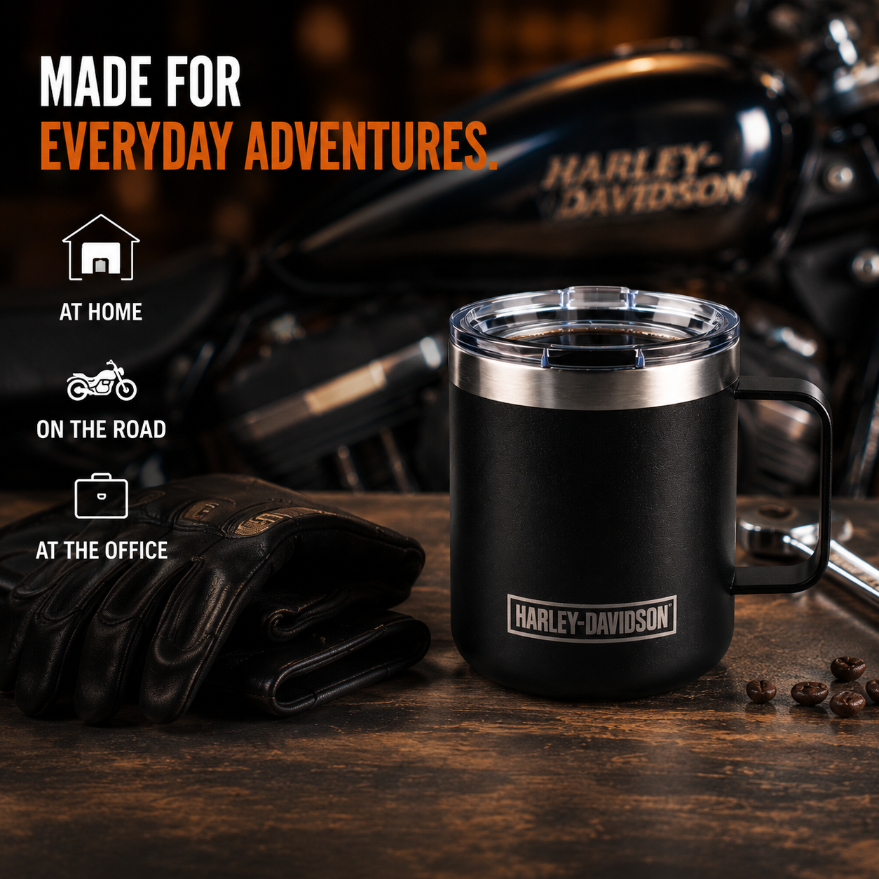 Harley-Davidson Travel Coffee Mug Stainless Steel Tumbler Cup w/Lid Bar Shield