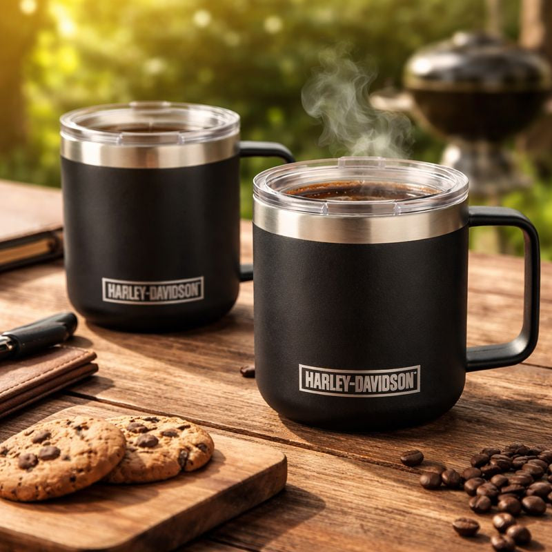 Harley-Davidson Travel Coffee Mug Stainless Steel Tumbler Cup w/Lid Bar Shield