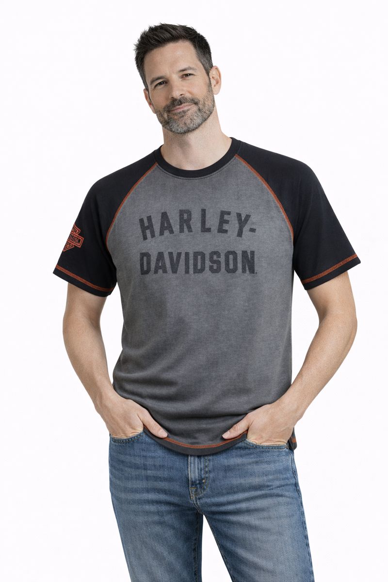 Harley-Davidson Men's T-Shirt Short Sleeve Iron Bond Raglan, Gray - 99001-23VM