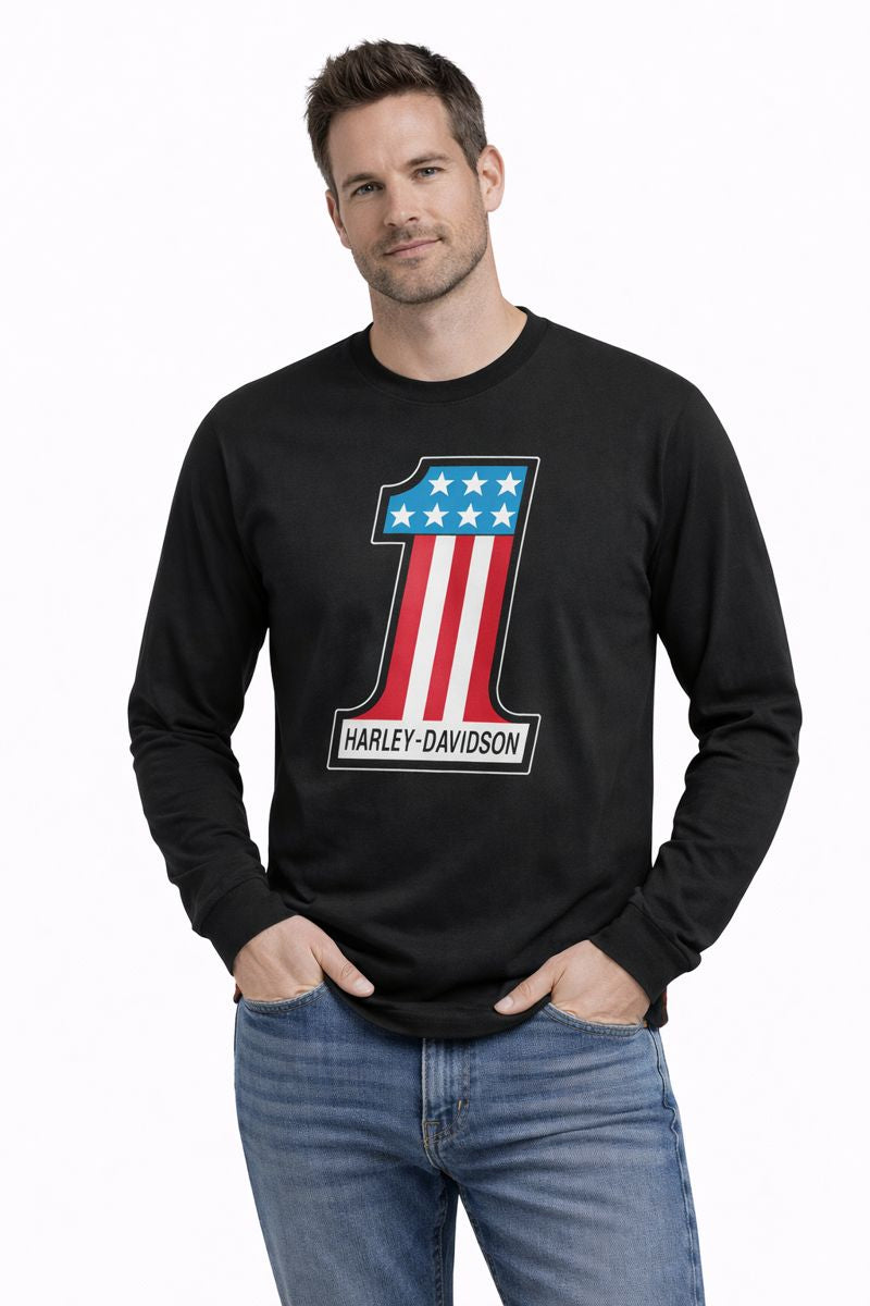 Harley-Davidson Men's Long Sleeve T-Shirt #1 Racing Tee - Black, 99073-24VM