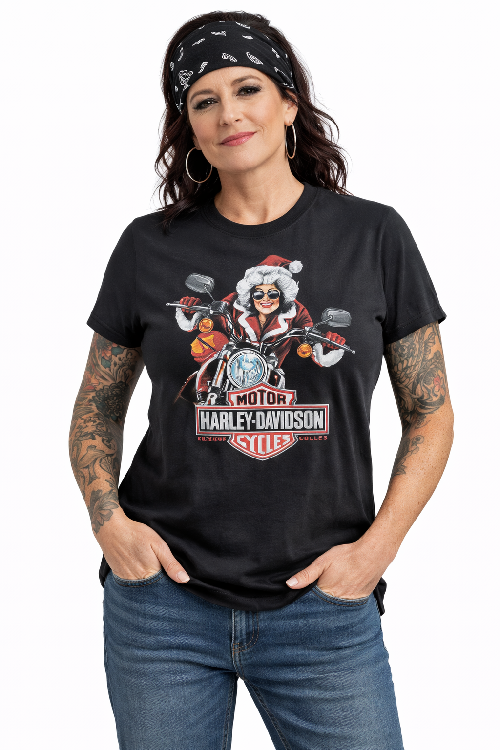 Harley-Davidson Women's Mrs. Clause Christmas T-Shirt, Black