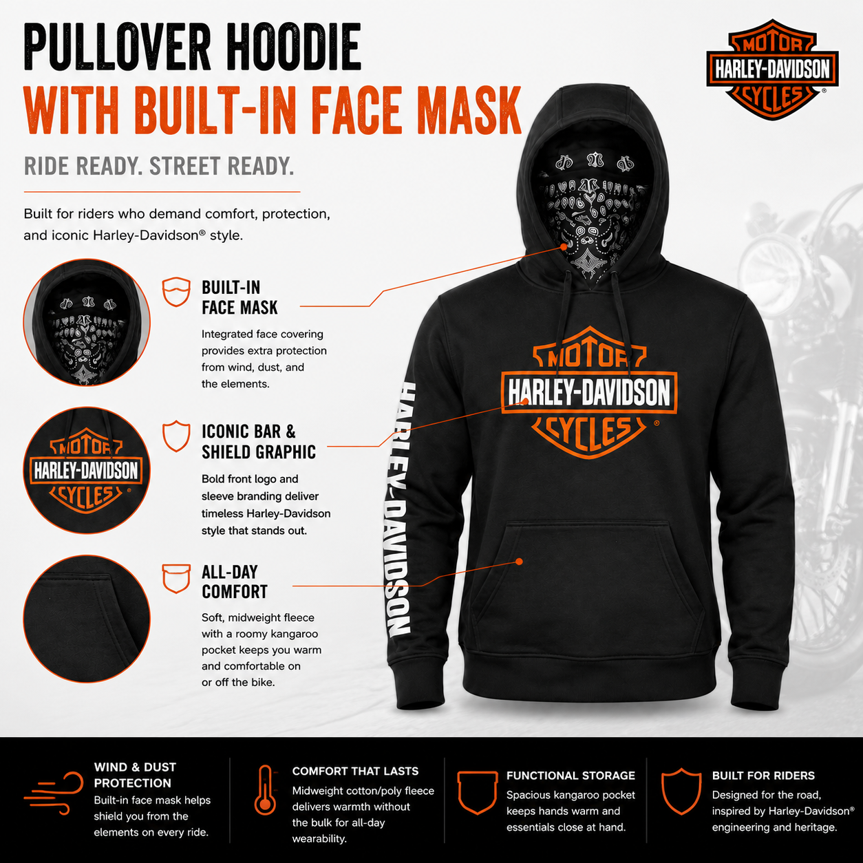 Harley-Davidson Men's Bandana Hoodie Black