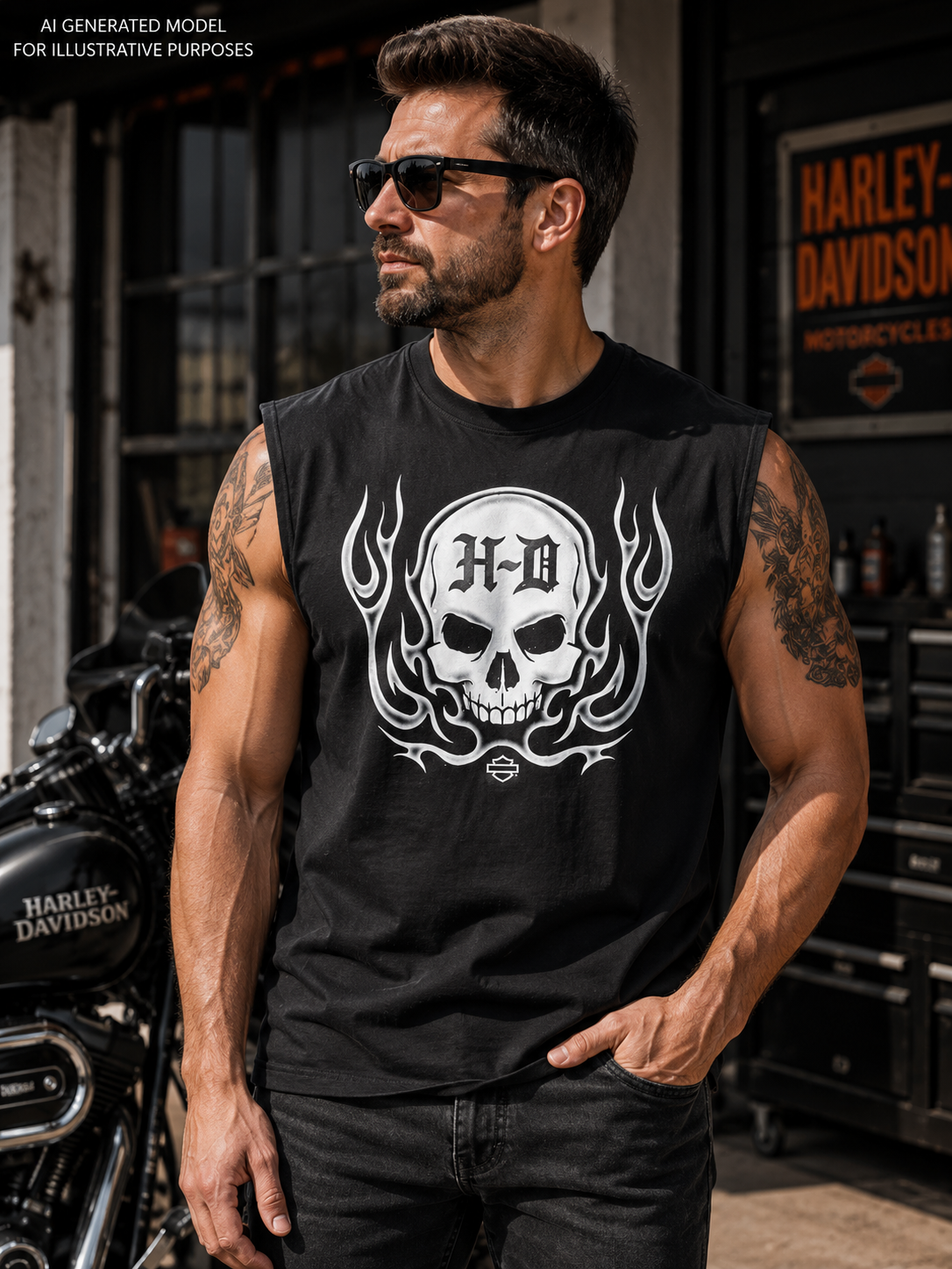 Harley-Davidson Men's Black Skull Sleeveless Muscle Shirt