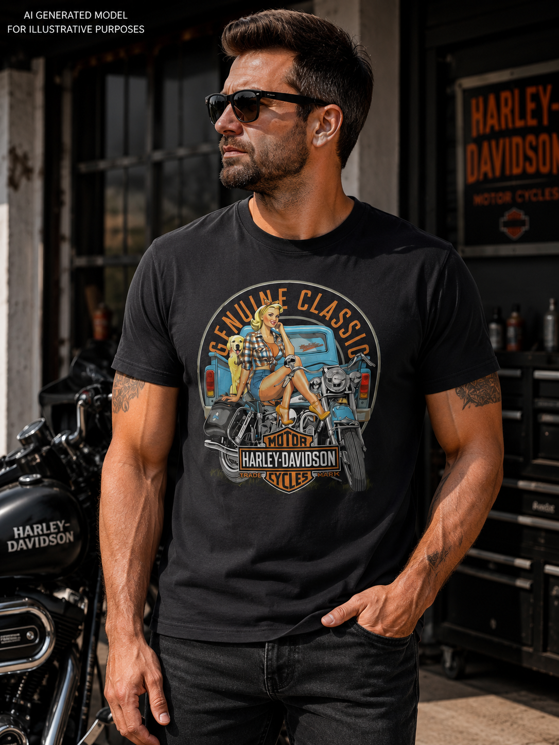Harley-Davidson Men's Genuine Classic Pin-Up Motorcycle T-Shirt