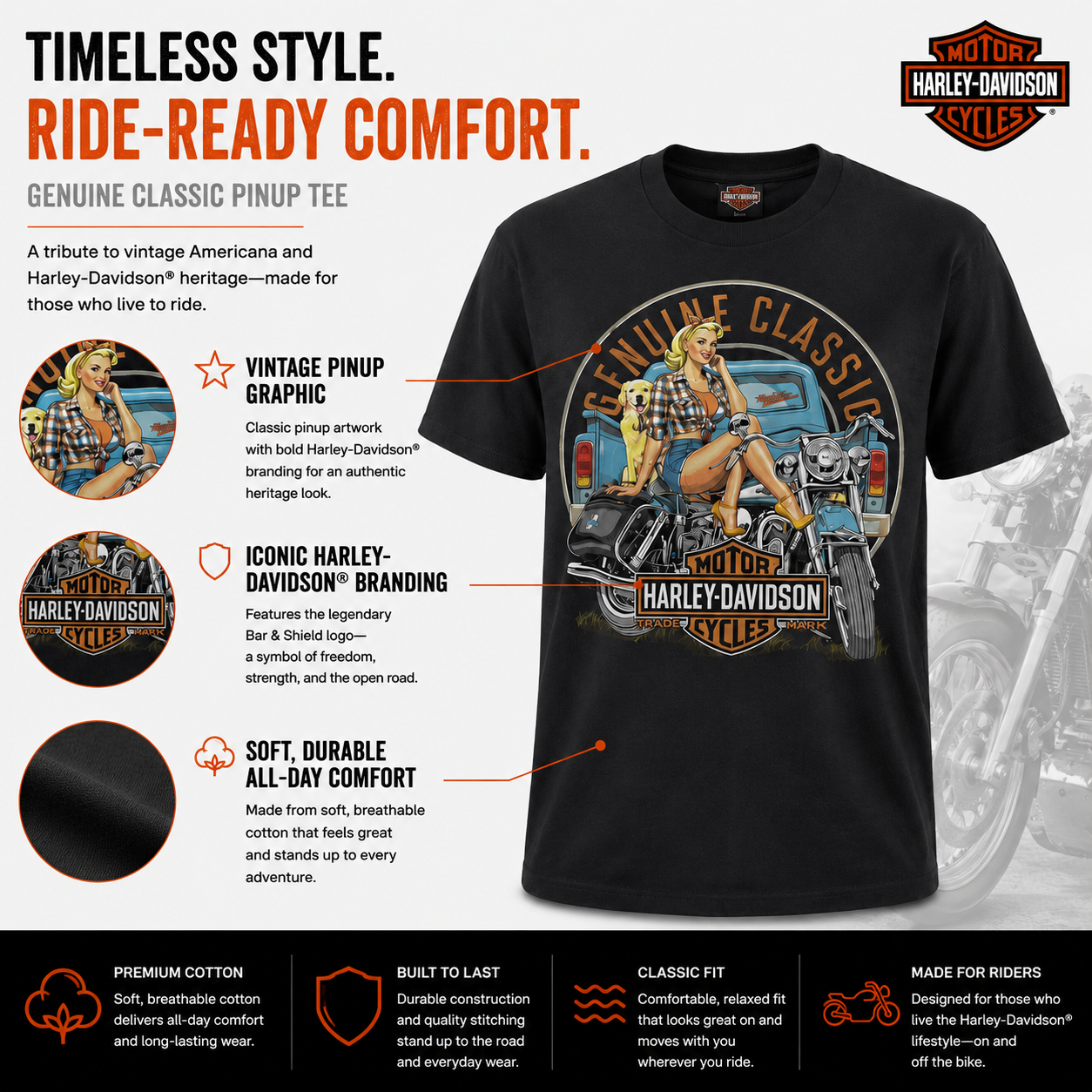 Harley-Davidson Men's Genuine Classic Pin-Up Motorcycle T-Shirt