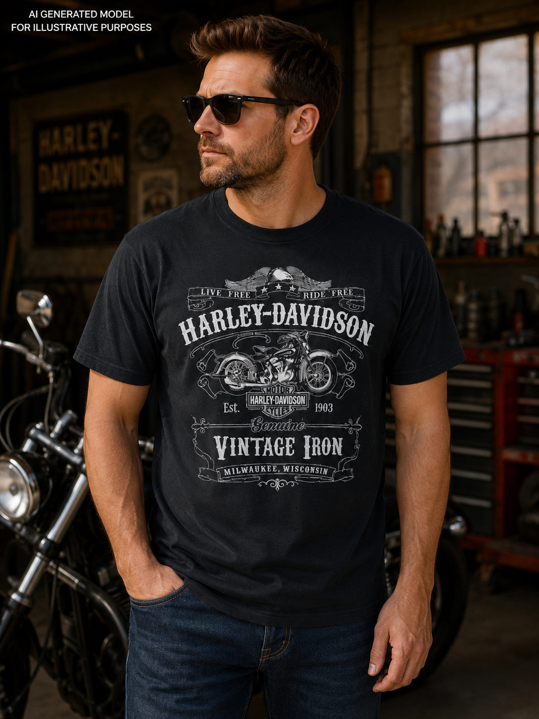 Harley-Davidson Men's Vintage Iron Black T-Shirt | 100% Cotton