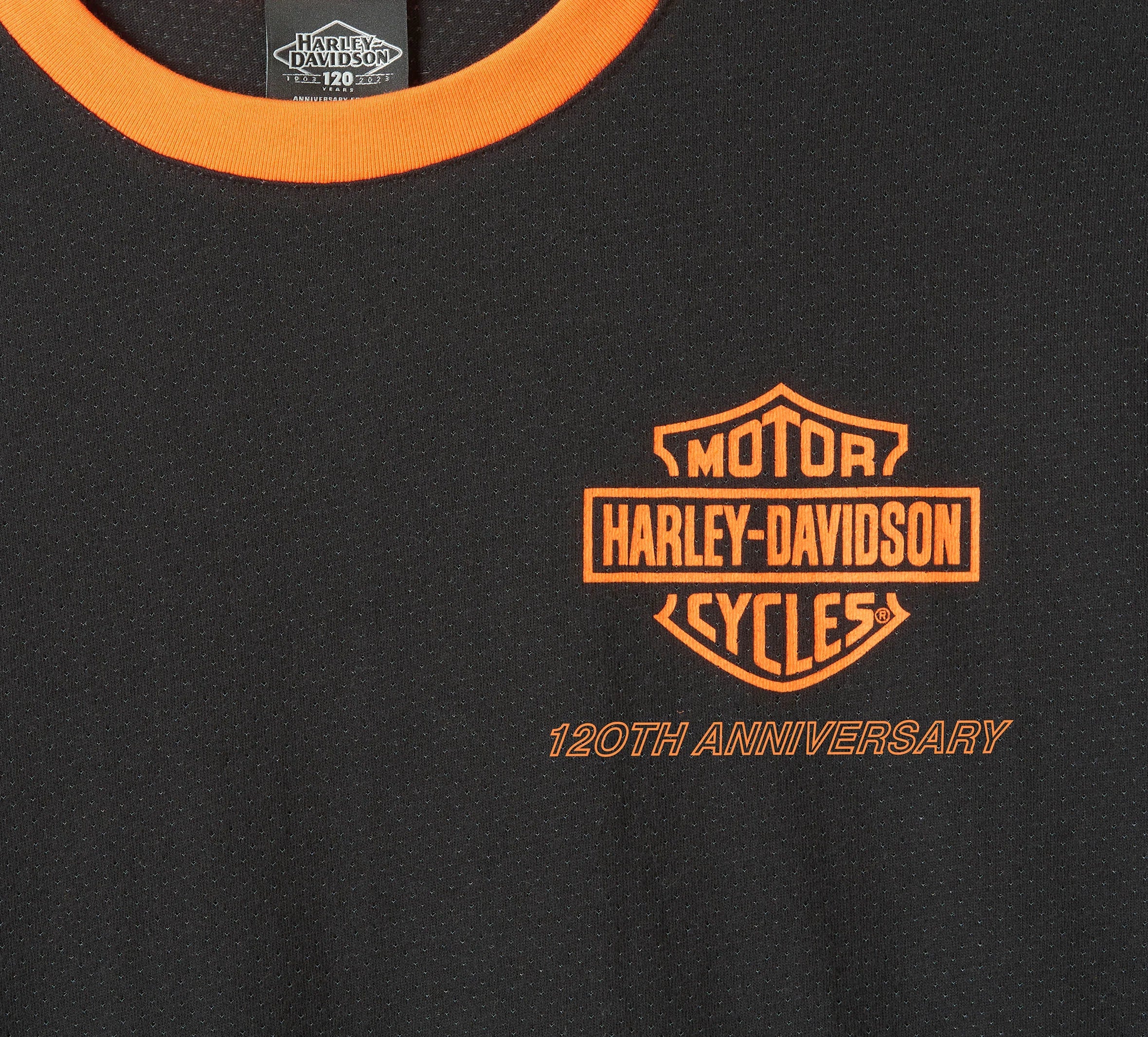 Harley-Davidson Men's 120th Anniversary Ringer Short Sleeve Tee - Black, 96834-23VM