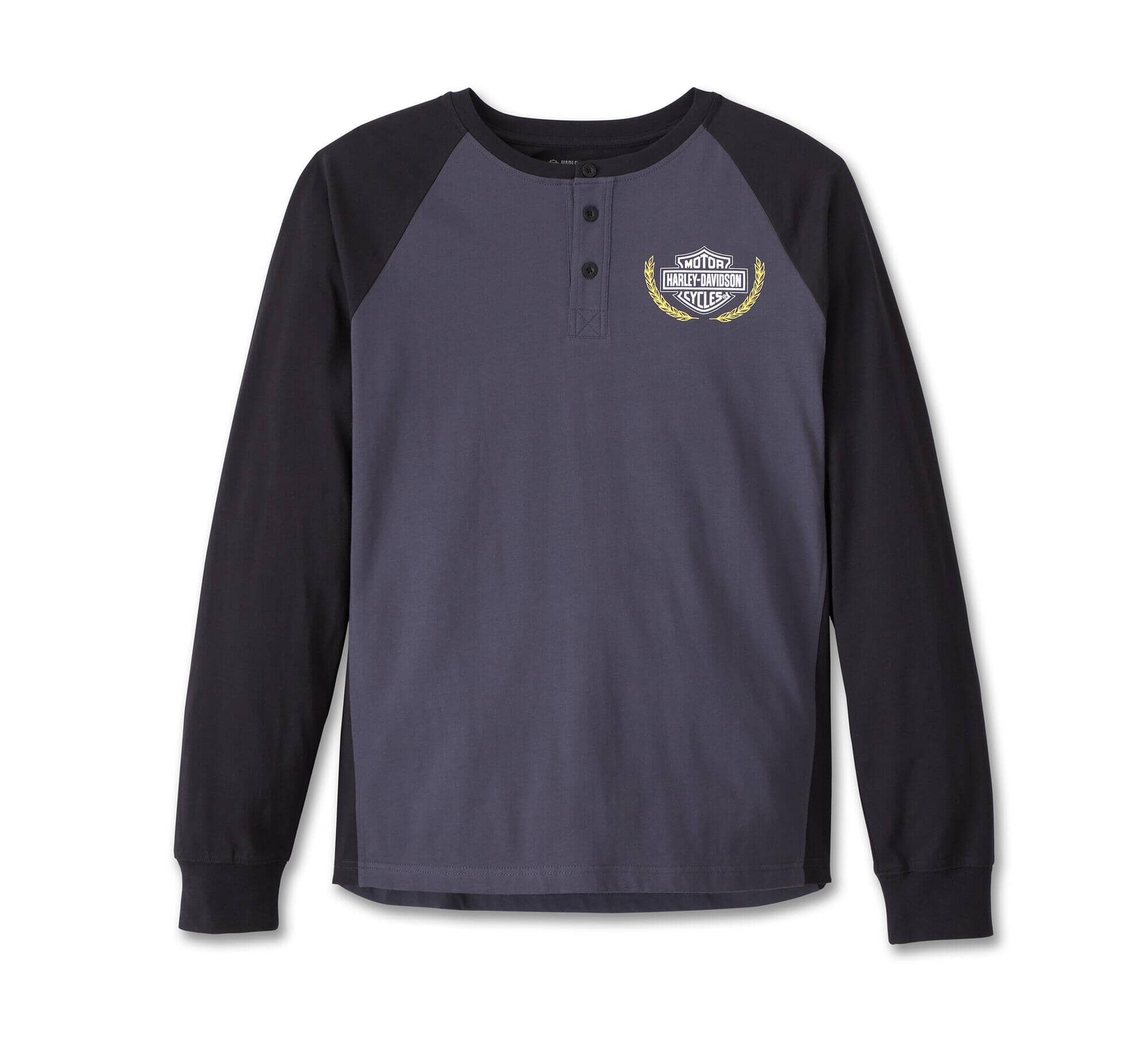 Harley-Davidson Men's Long Sleeve Henley Shirt, Trophy Bar & Shield Black