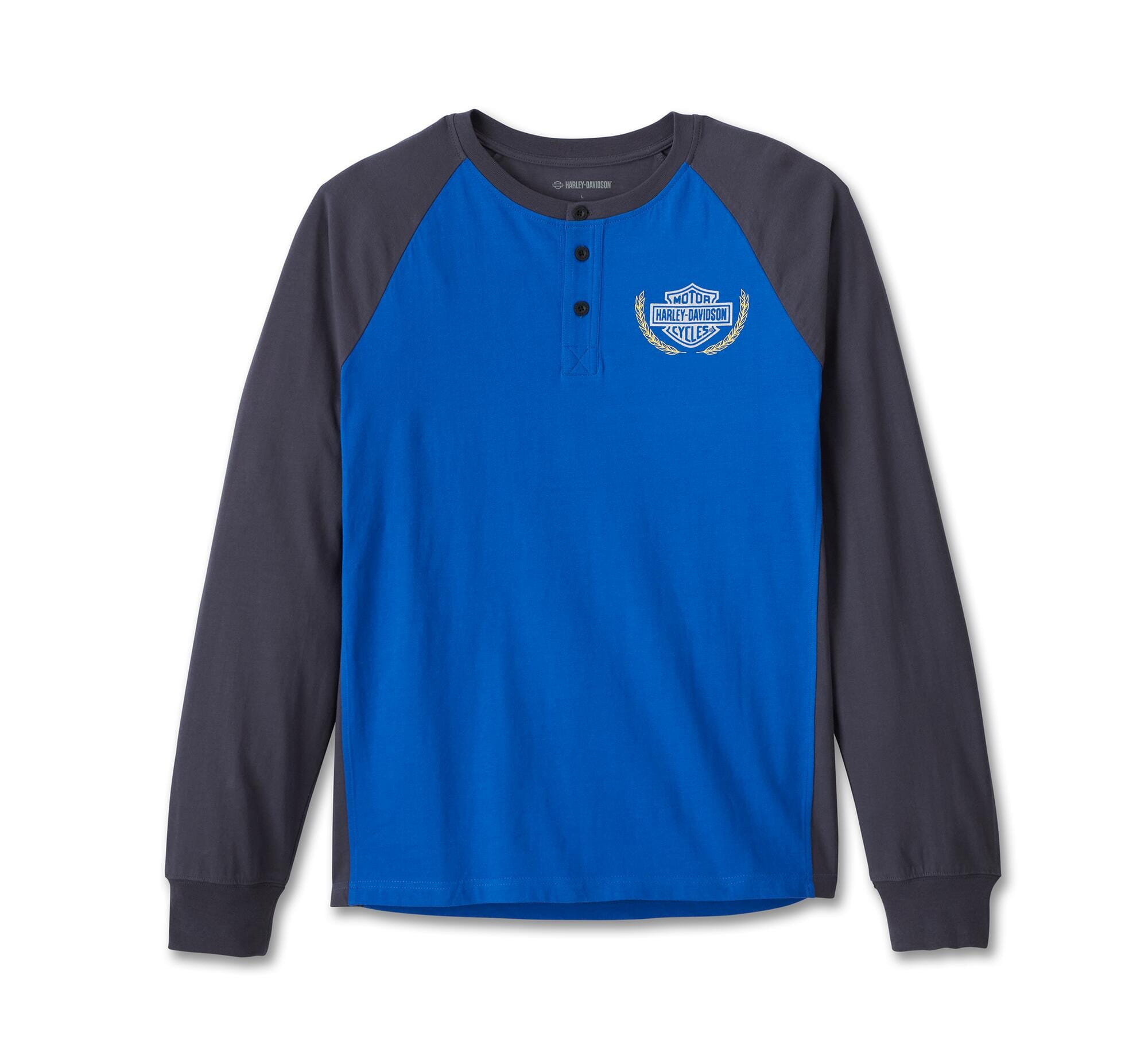 Harley-Davidson Men's Long Sleeve Henley Shirt, Blue