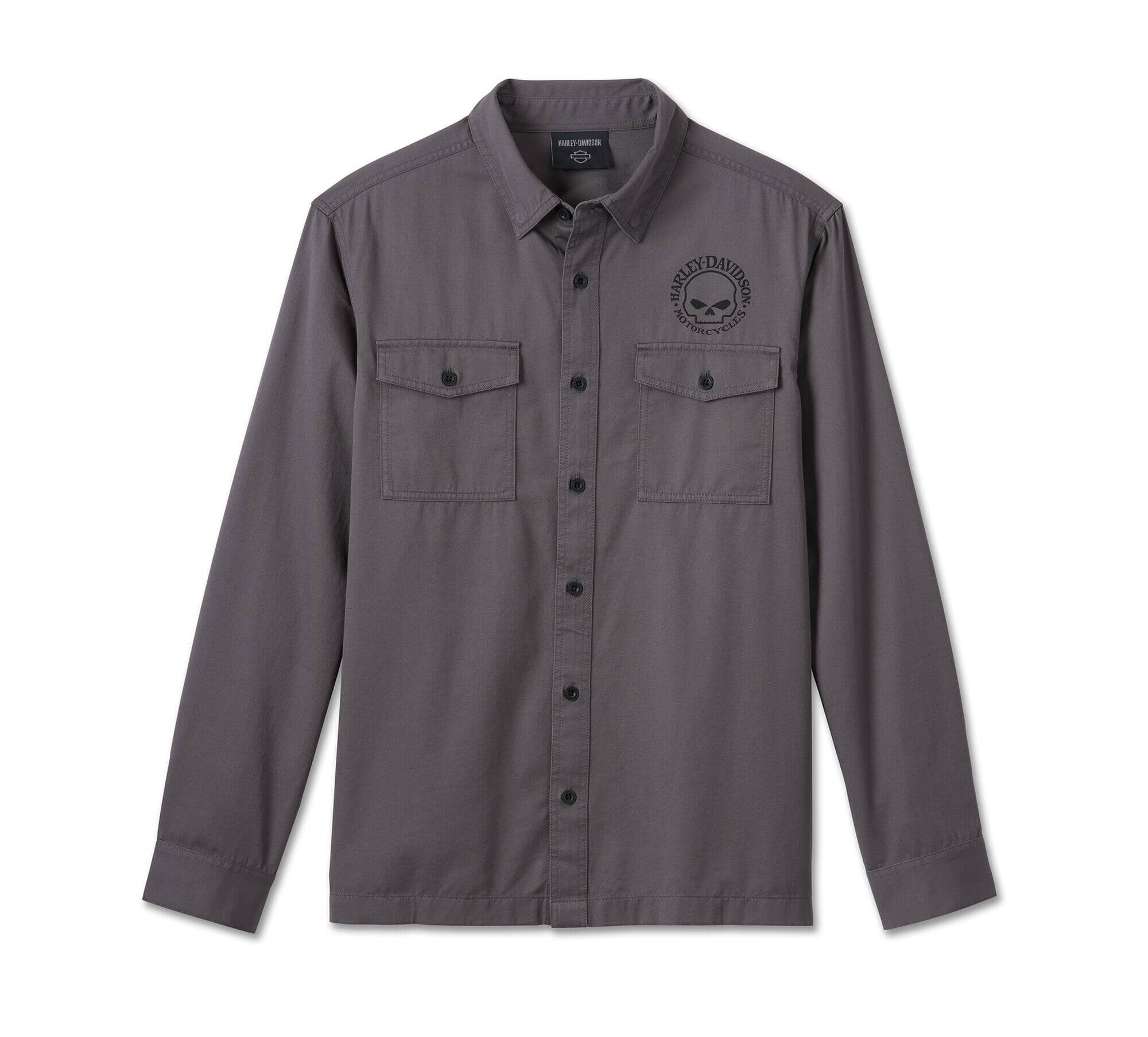 Harley-Davidson Men's Willie G Skull Long Sleeve Shirt, Gray - 99057-24VM