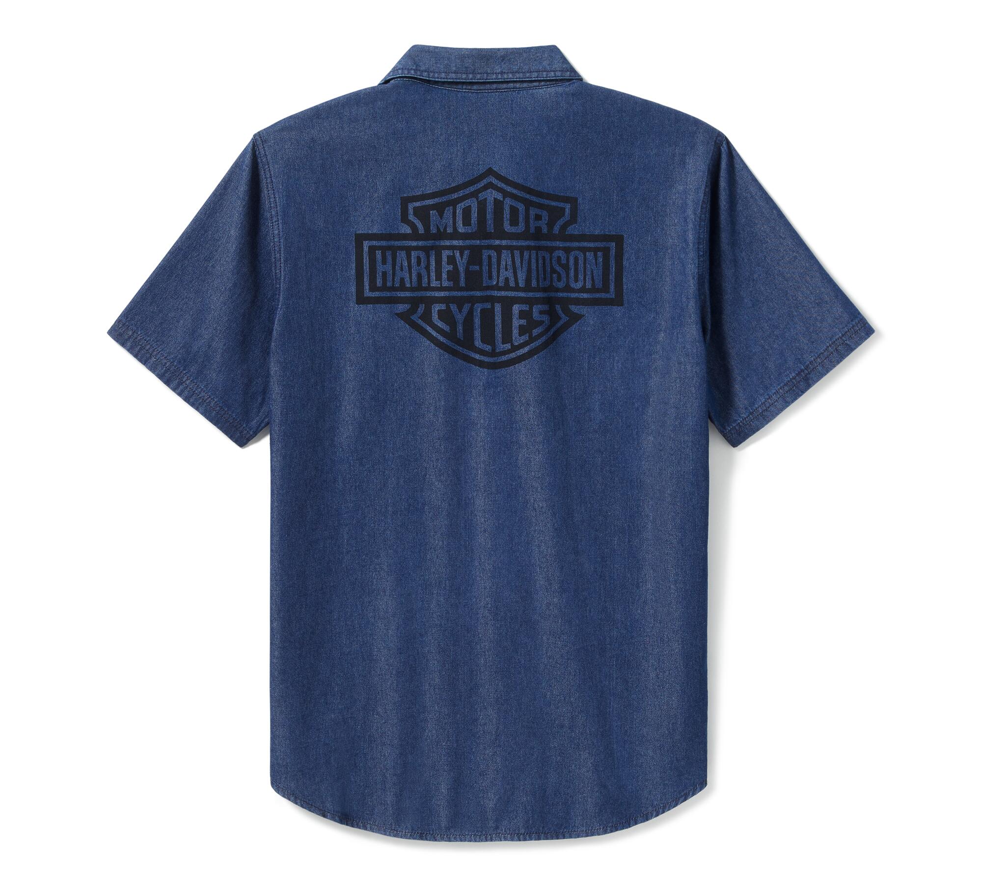 Harley-Davidson Men's Short Sleeve Chambray Shirt, Blue - 96740-25VM