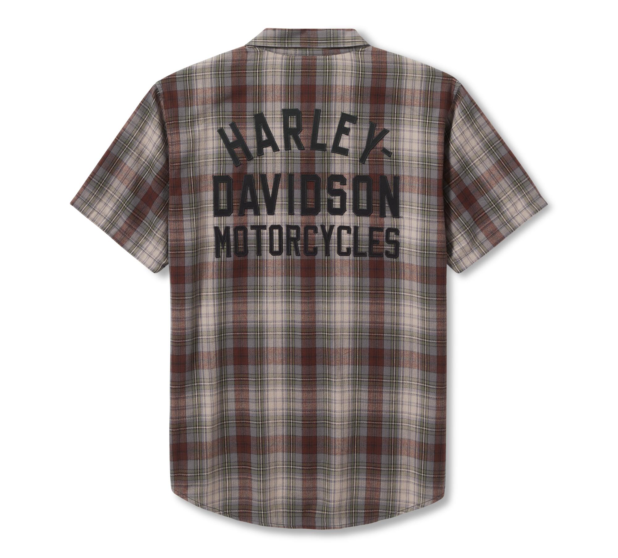 Harley-Davidson Men's Plaid Button Short Sleeve Shirt, Brown - 96813-25VM