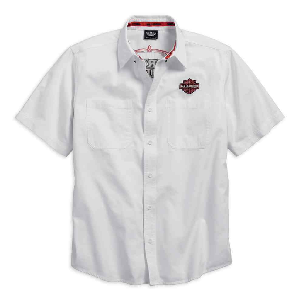 Harley-Davidson® Men's Pinstripe Flames Button Woven Shirt, White 99050-16VM
