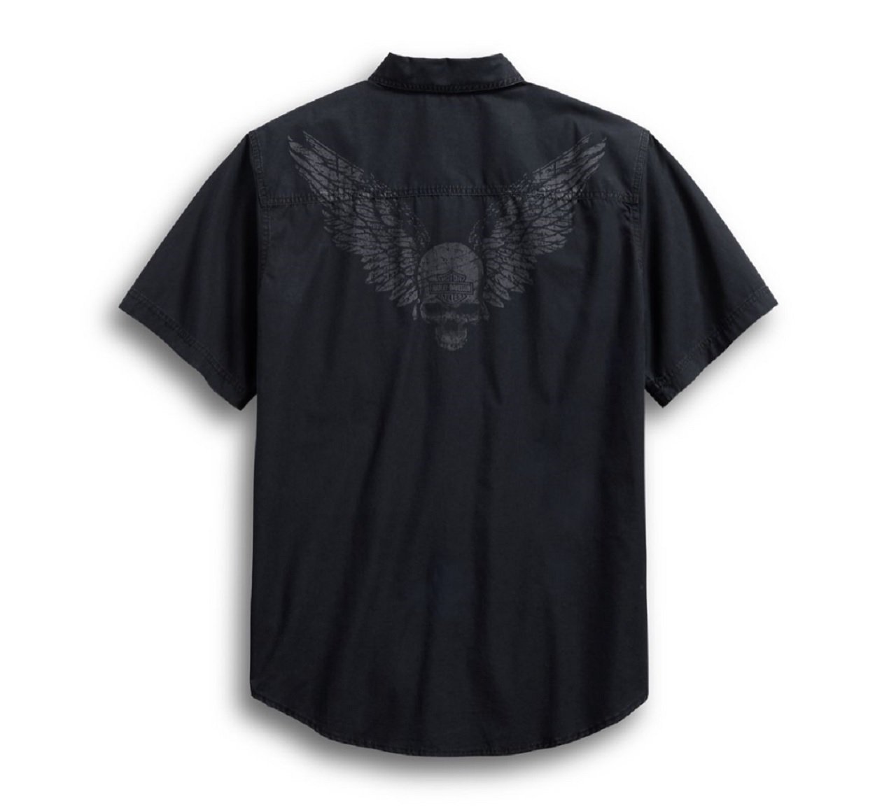 Harley-Davidson® Men's Winged Skull Short Sleeve Woven Shirt, Black - 96579-19VM