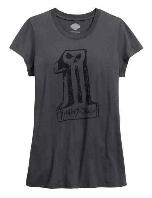 Harley-Davidson™ Women's Black Label Core Sketchy #1 Skull Tee, Gray 99181-16VW