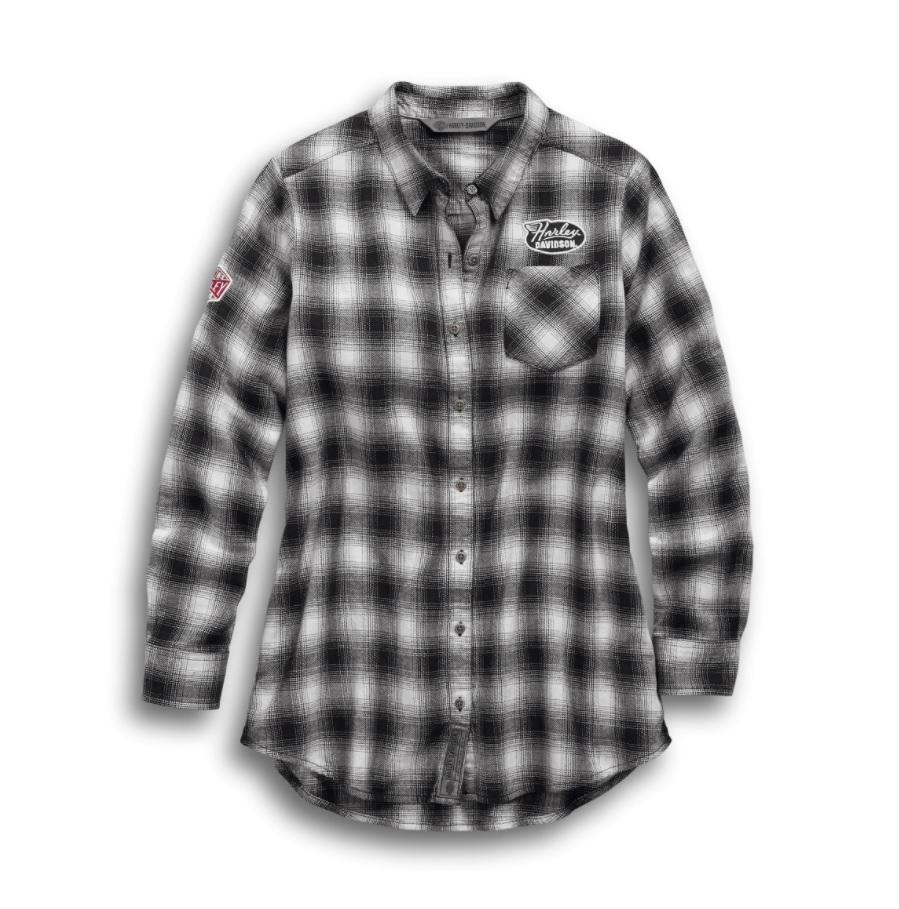 Harley-Davidson Women's Crackle Print Graphic Plaid Shirt - 99112-19VW