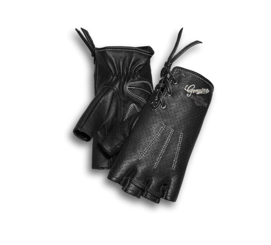 Women's black leather fingerless gloves
