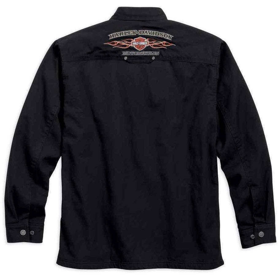 Harley-Davidson® Men's Pinstripe Flames Woven Shirt Jacket, Black 99053-16VM