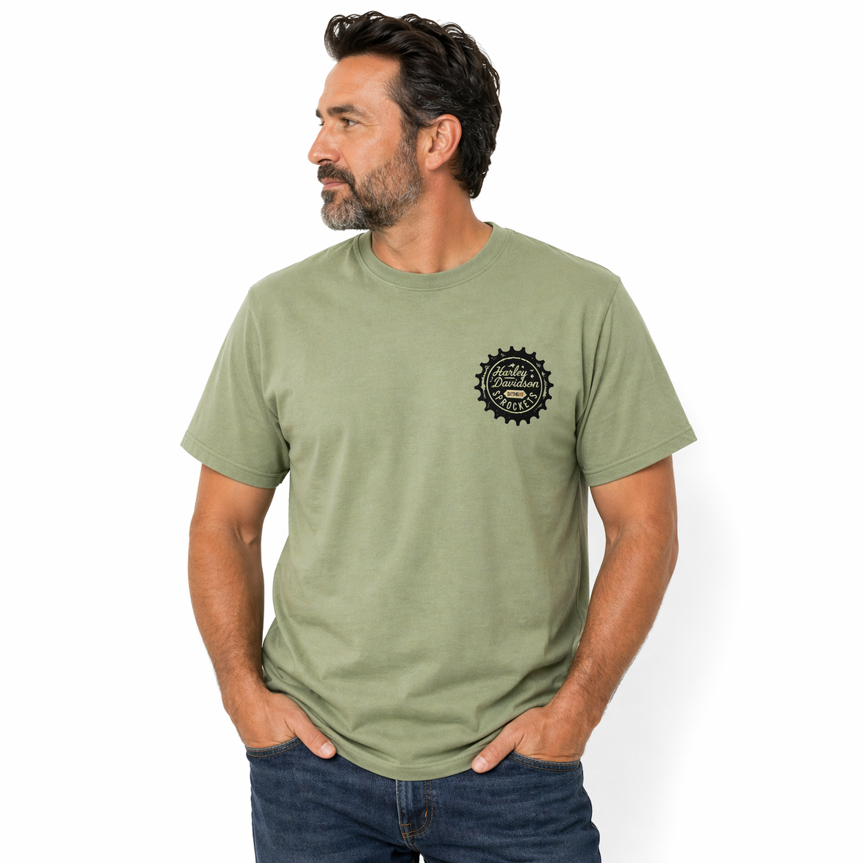 Harley-Davidson Men's Short Sleeve Sprocket T-Shirt, Green
