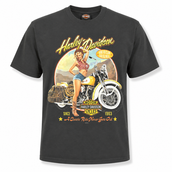 Harley-Davidson Men's Vintage Pin-Up Motorcycle Tee, Black