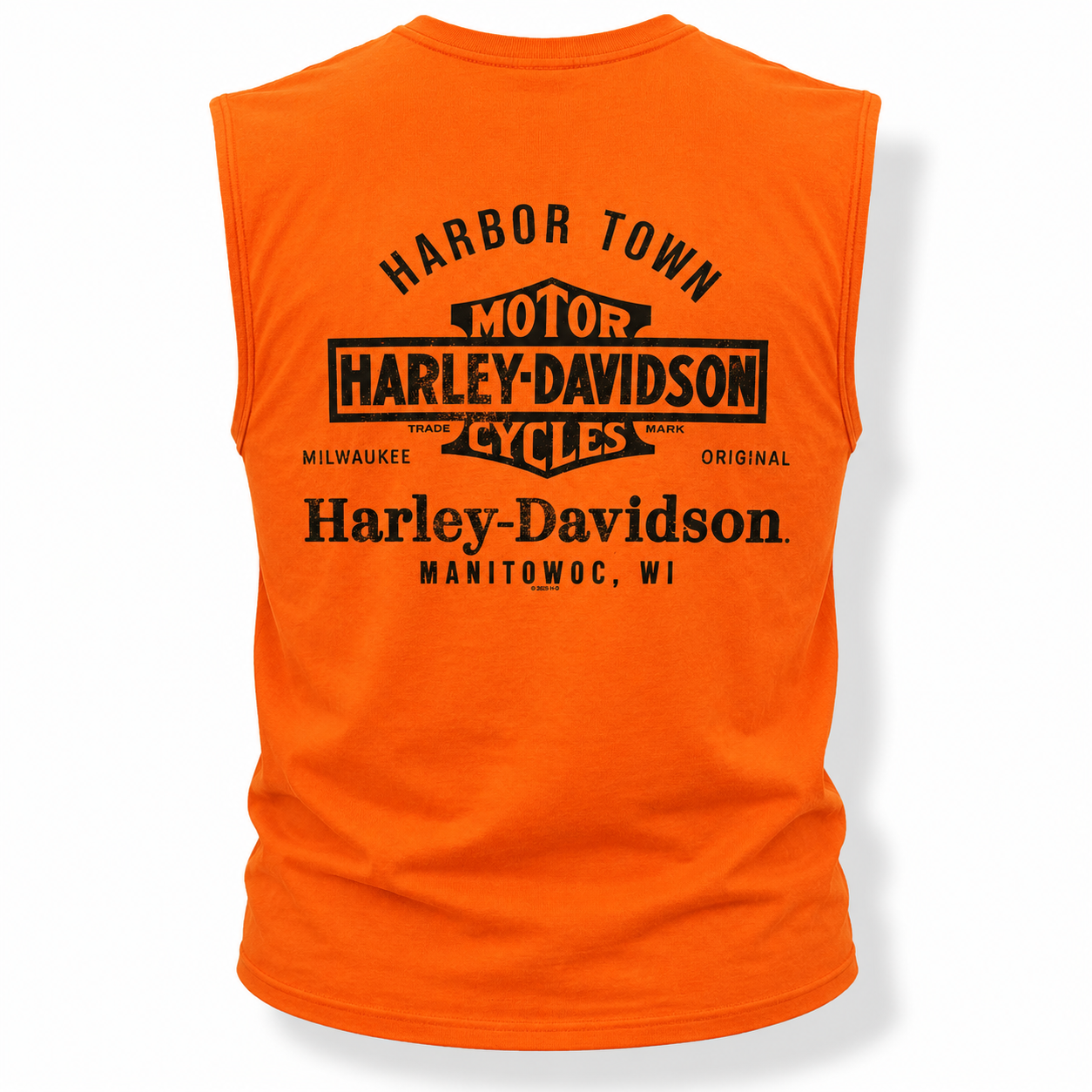 Harley-Davidson Men’s Orange Sleeveless Tank Shirt Graphic Muscle Tee, Orange