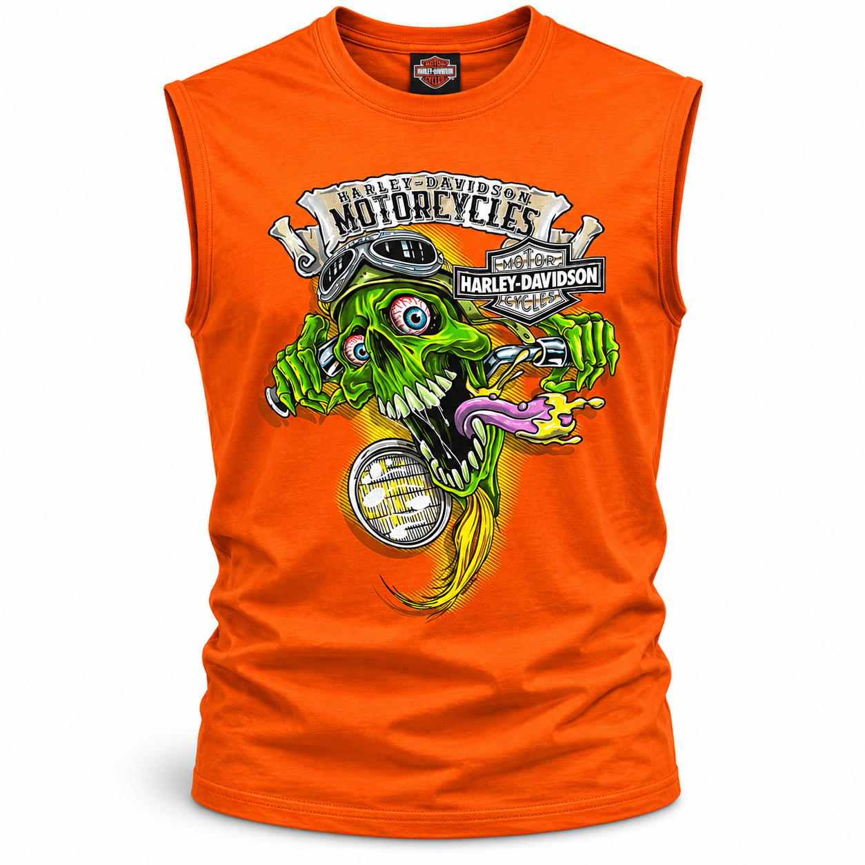 Harley-Davidson Men’s Orange Sleeveless Tank Shirt Graphic Muscle Tee, Orange