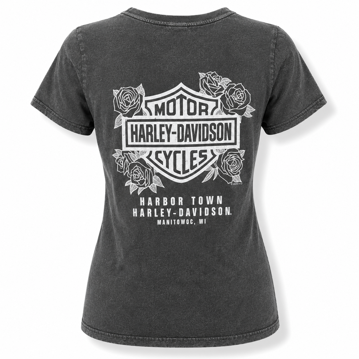 Harley-Davidson Women’s Legendary Floral Crest Distressed Black T-Shirt