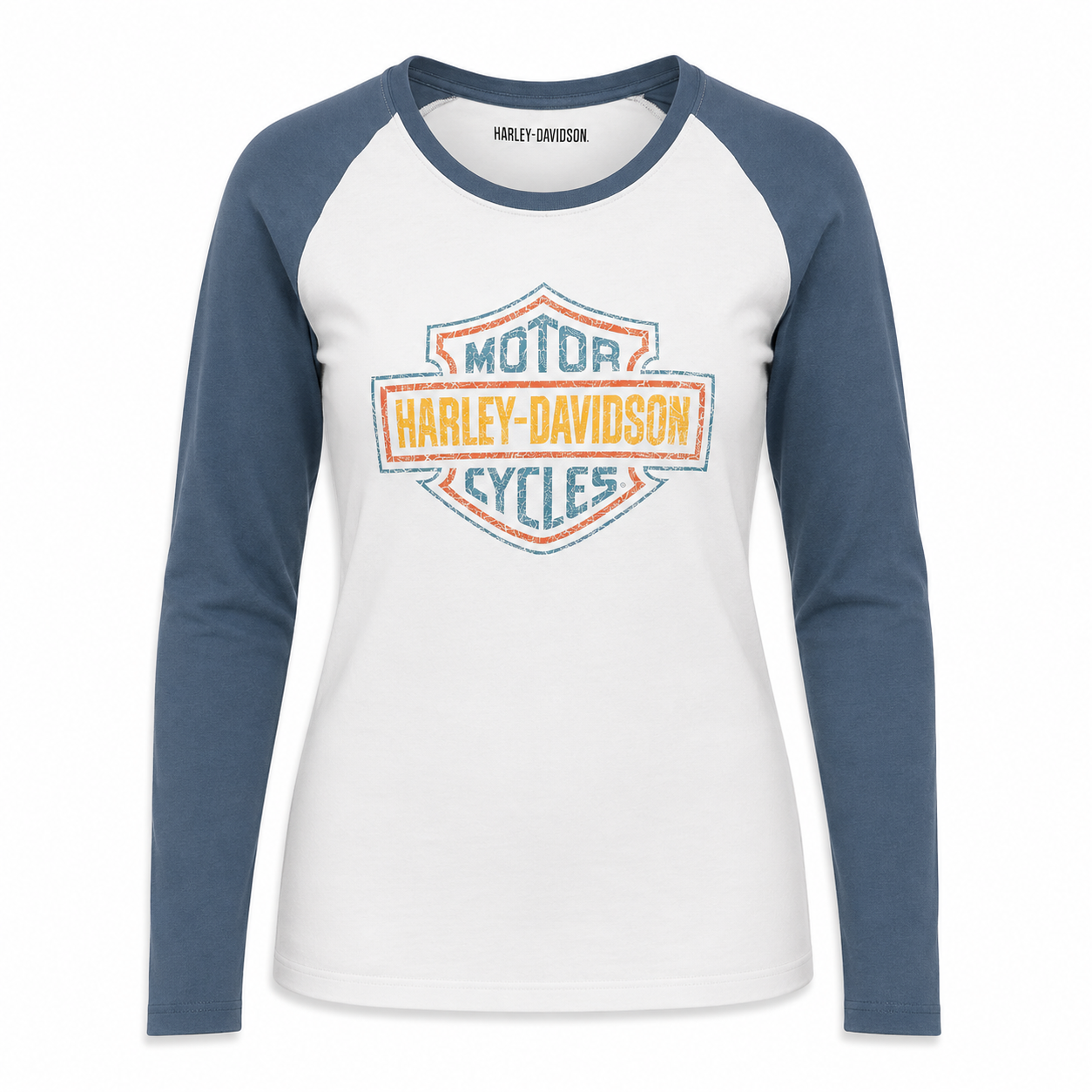 Harley-Davidson Women's Long Sleeve Baseball Tee, Blue - 96075-22VW