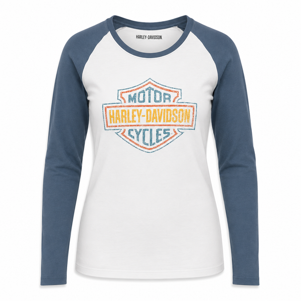 Harley-Davidson Women's Long Sleeve Baseball Tee, Blue - 96075-22VW