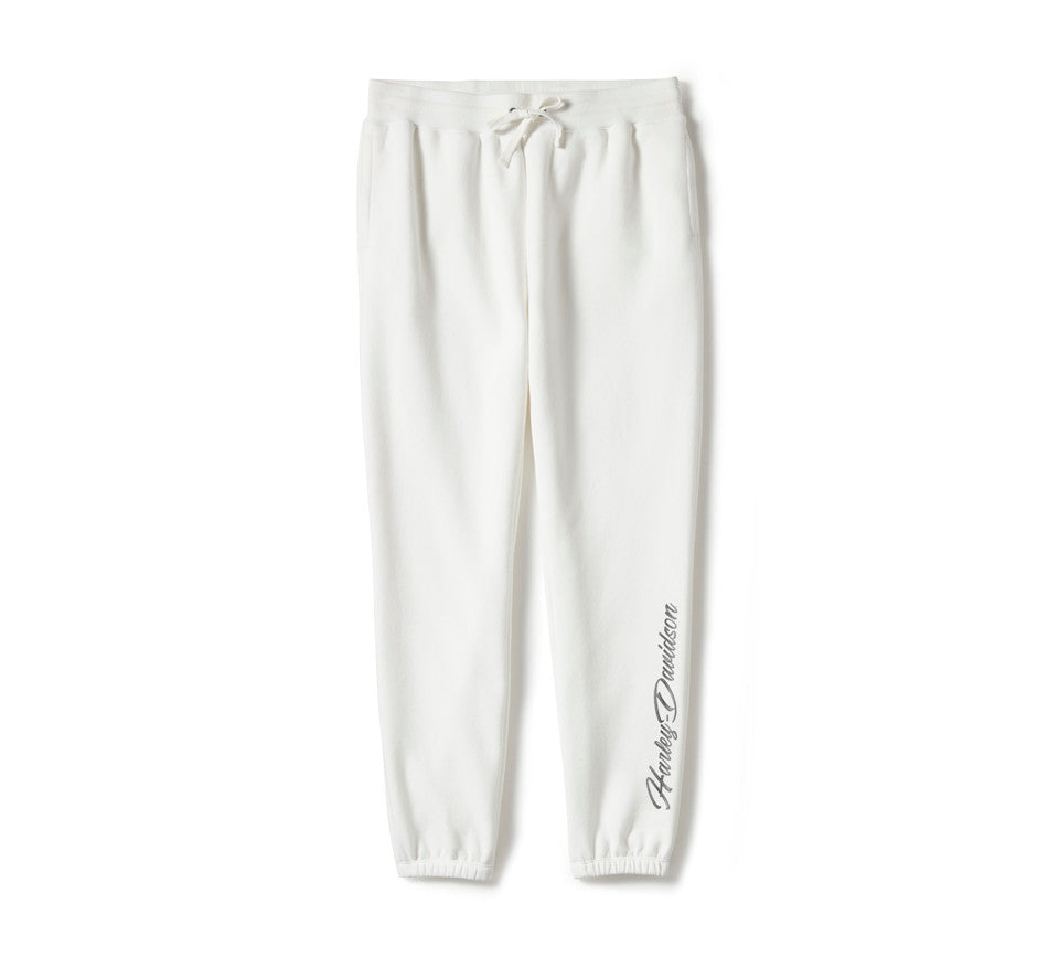 Harley-Davidson Women's Essential Fleece Relaxed Fit Jogger Pants - White