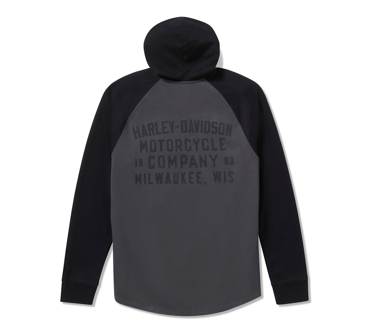 Harley-Davidson Men's Long Sleeve Raglan Henley with Hood, Gray - 9672