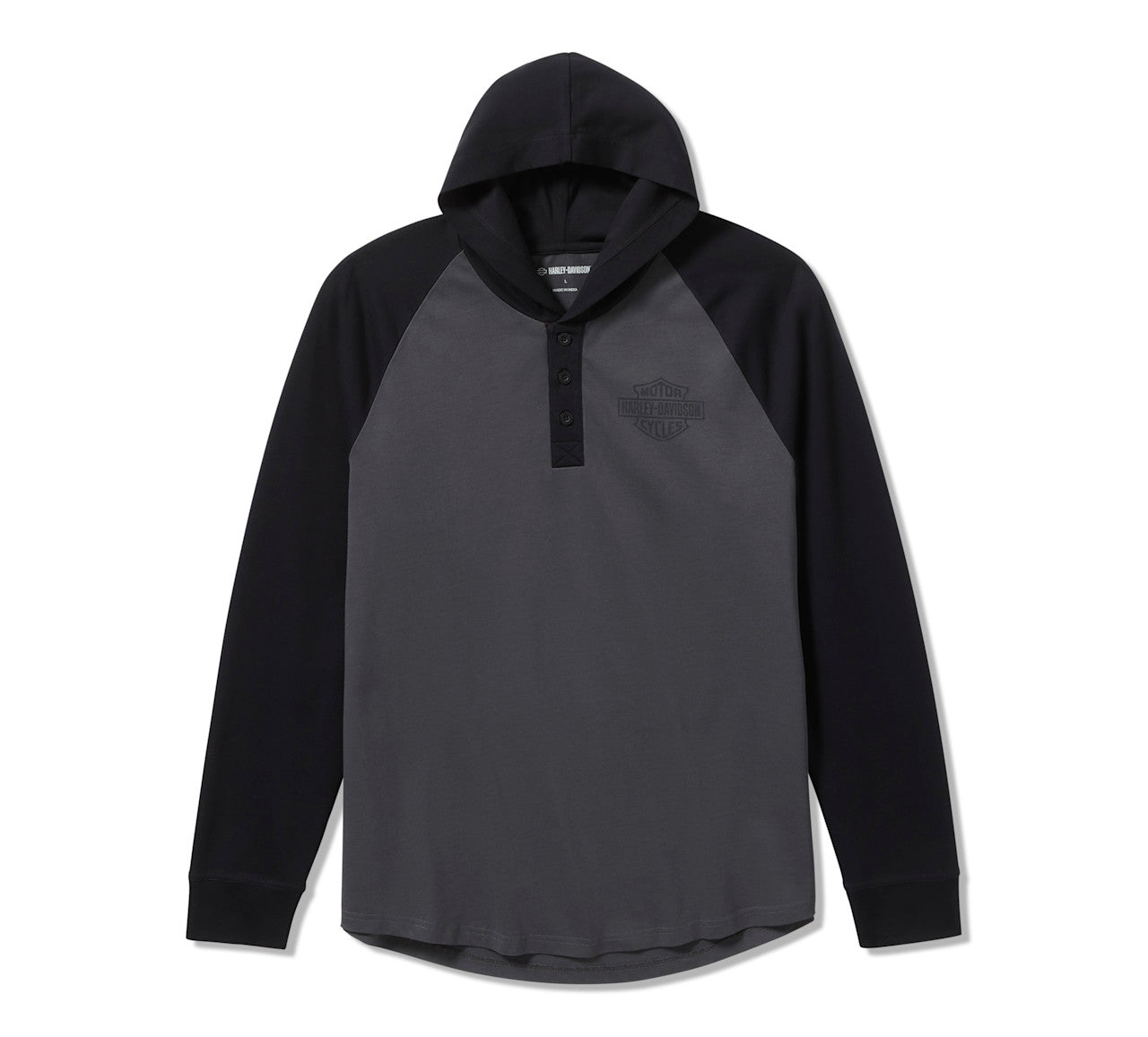 Harley-Davidson Men's Long Sleeve Raglan Henley with Hood, Gray - 9672