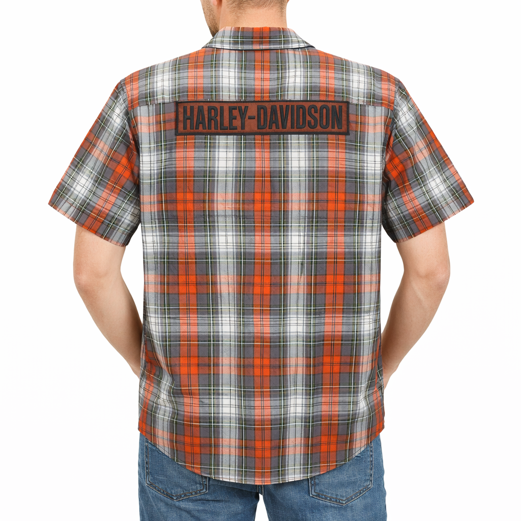 Harley-Davidson Men's Plaid Button Shirt, Block Font, Orange - 96738-25VM